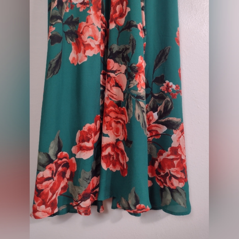 Lulus Floral Flirtation Dark Green Floral Print Wrap Maxi Dress Size M - Picture 10 of 13